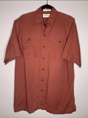 Orvis Men's Short-Sleeve Button-Up Shirt in Rust Linen Cotton Blend